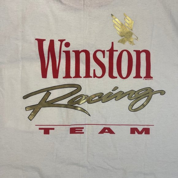 VTG 92 DEADSTOCK Single Stitch Winston Racing Team Wht Tee Sz XL + Trading Card - Picture 2 of 11
